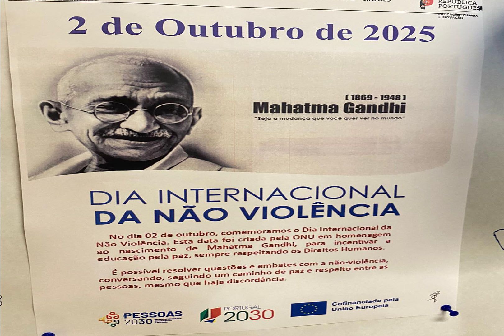 Escola EB 2,3 General Serpa Pinto, celebra o Dia Internacional da Não-Violência